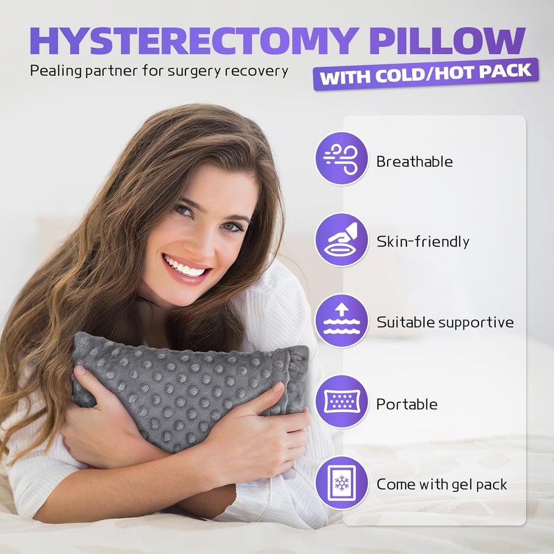 okmaba Hysterectomy Recovery Pillow with Hot/Cold Pack Pocket - Abdominal Surgery Recovery Pillow for Women, C-Section & Tummy Tuck Must Haves, Post Op Support Cushion (Grey) - Image 5